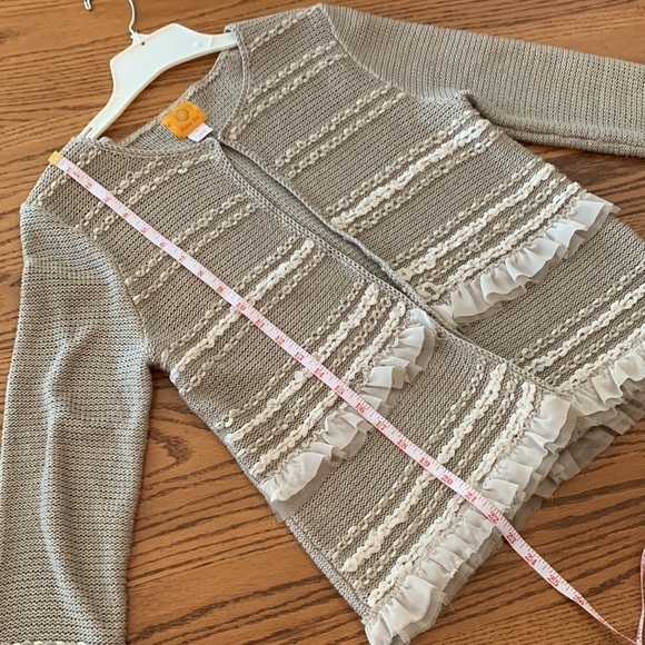 Ruby Rd cardigan size med grey and white mini ruffles long sleeve mixed media - Picture 8 of 12